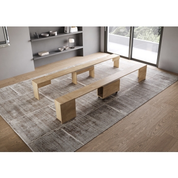Evolve-Konsole mit unterer und oberer Bank - Ausziehbare Konsole 90x42/302 cm Evolve Innenerweiterungen aus Esche weiß mit unterer und oberer Bank