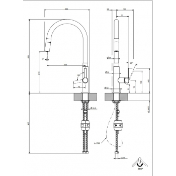 Gessi Mischbatterie mit schwenkbarem Auslauf und ausziehbarer Dusche Mesh 60003