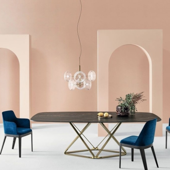 Spark Bontempi-Lampe mit Aufhängungen und Rosette aus Messing und Borosilikatglas