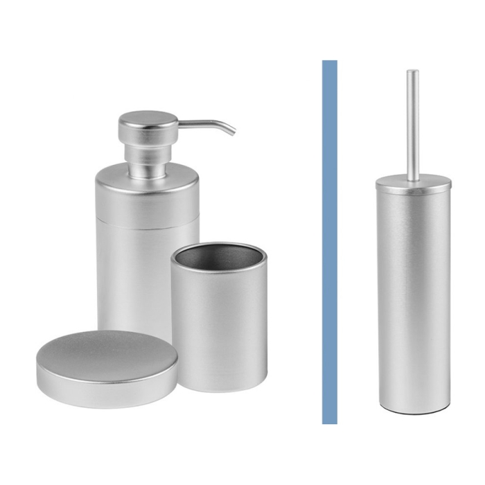Silbermattes Badezimmerset CP90ALU aus mattsilbernem Metall