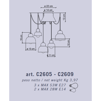 AUFHÄNGUNG 5 LICHTER Akzent TUR DECO' BERIMBAU C2608
