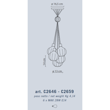 AUFHÄNGUNG 6 LICHTER GRAPPOLO Akzent APO DECO' AFOXE' C2657