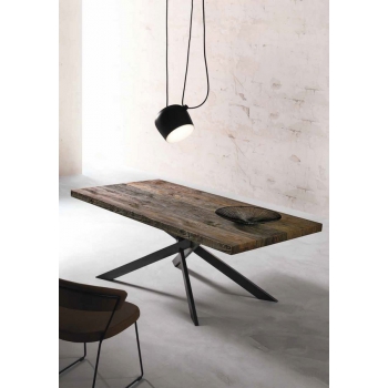 Dave moderner Tisch mit Holzplatte und Metallstruktur mit gekreuzten Rohren mit rechteckigem Querschnitt