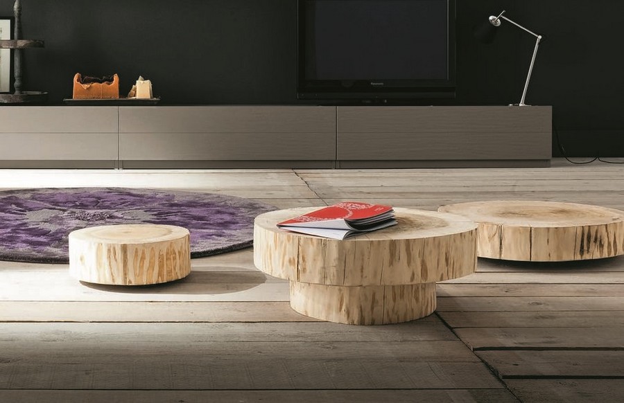 Tavolino, comodino, tronco d'albero, sgabello, tavolino, legno di conifera naturale / bianco - Italia