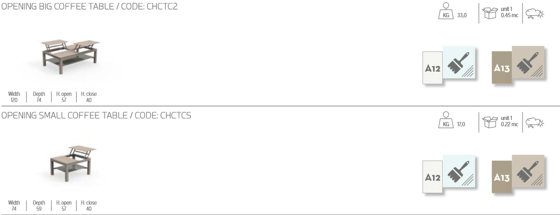 Table basse ouvrante de la ligne Chic de Talenti pour l'extérieur Tavolo da caffé apribile della linea Chic di Talenti per esterno