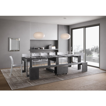 Consolle Evolve con Panca inferiore - Consolle allungabile 90x42/302 cm Evolve bianco frassino allunghe interne con panca inferiore