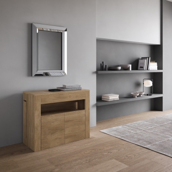 Consolle Evolve con Panca inferiore - Consolle allungabile 90x42/302 cm Evolve bianco frassino allunghe interne con panca inferiore