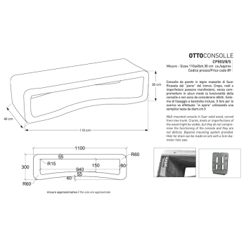 Consolle Otto CP503/8/S di Cipì in legno Suar massello trattato
