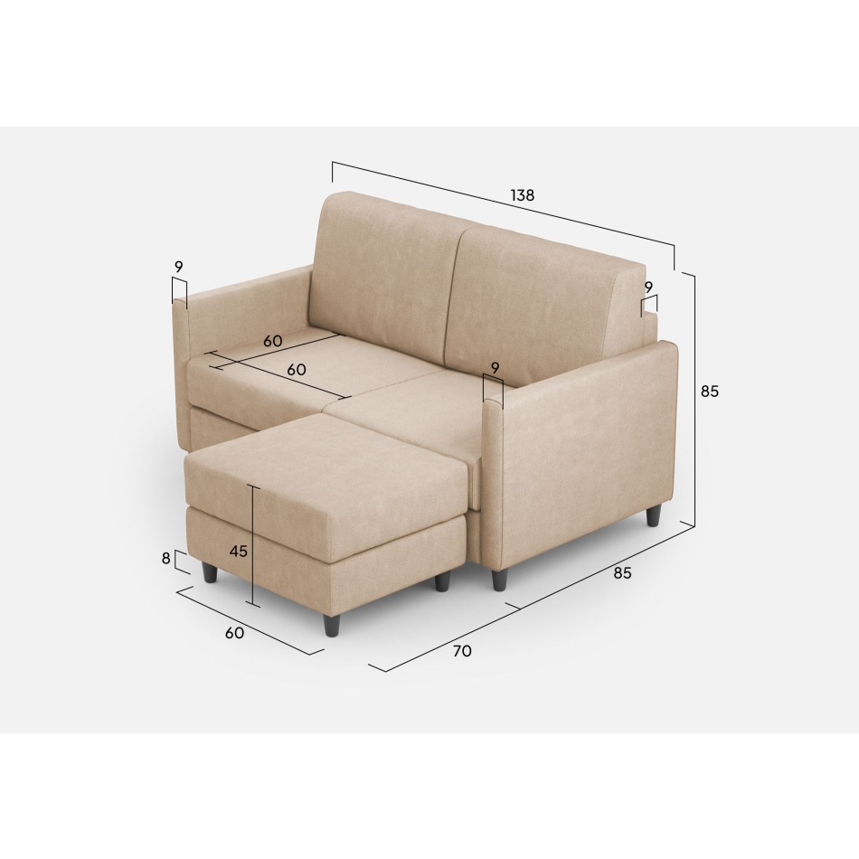 Divano Karay 2 posti con pouf di Ityhome