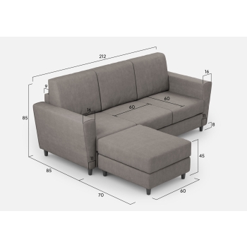 Divano Yasel 3 posti con pouf di Ityhome