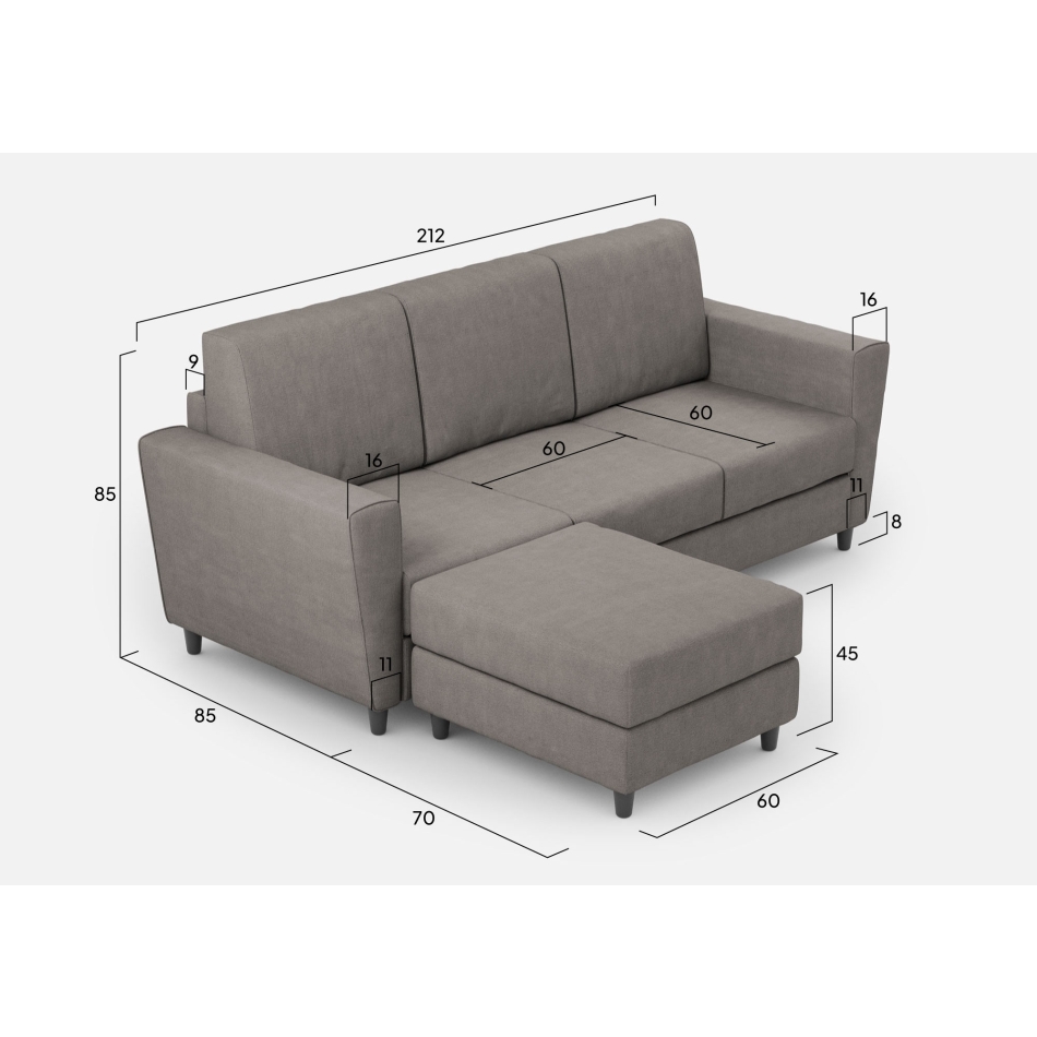 Divano Yasel 3 posti con pouf di Ityhome