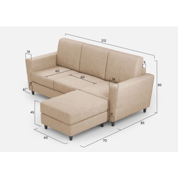 Divano Yasel 3 posti con pouf di Ityhome