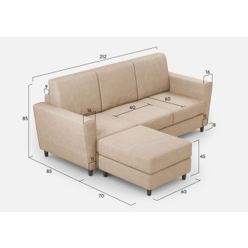 Divano Yasel 3 posti con pouf di Ityhome