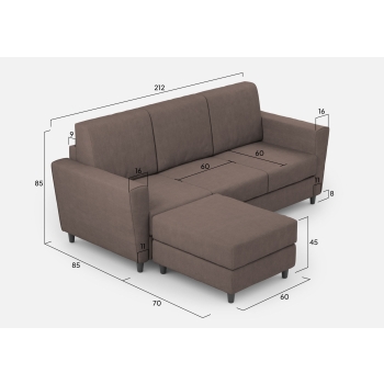 Divano Yasel 3 posti con pouf di Ityhome