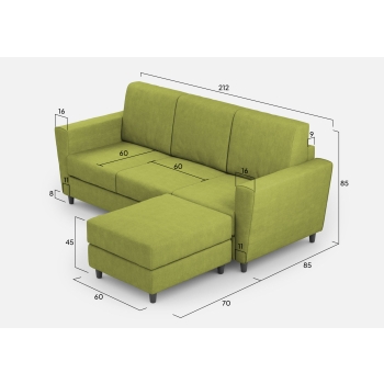 Divano Yasel 3 posti con pouf di Ityhome