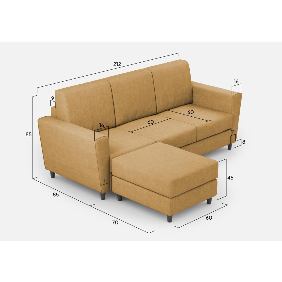 Divano Yasel 3 posti con pouf di Ityhome