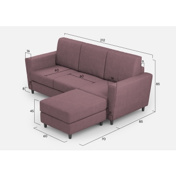 Divano Yasel 3 posti con pouf di Ityhome