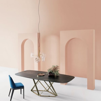 Lampada Spark Bontempi con sospensioni e rosone in ottone e vetro borosilicato