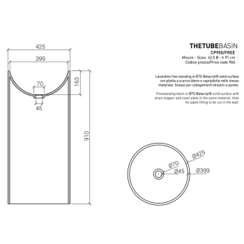 Lavandino The Tube CP950/FREE di Cipì in Istone free standing