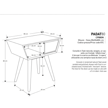 Mobile bagno Consolle Padat 80 CP880N Cipì
