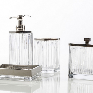 Set da bagno Vanity di Cipì in vetro decorato e metallo cromato