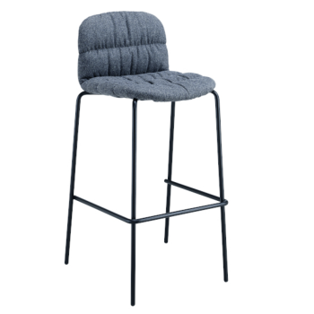 Sgabello Liù in metallo, legno, rivestito in tessuto, cuoio, pelle con cuciture orizzontali o grinze