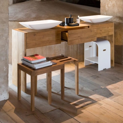 Sgabello Panca Tricky CP501TRI di Cipì in legno teak naturale recuperato cerato