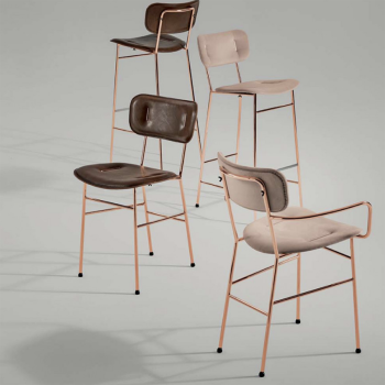 Sgabello Piuma M TS in metallo rivestita in tessuto o pelle di Midj