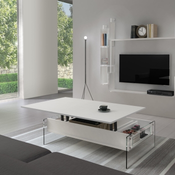 Tavolino London di Pezzani con ripiani in laminato e fianchi vetro