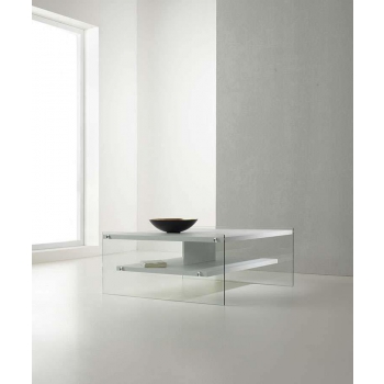 Tavolino Maxim di Pezzani con ripiani in laminato fianchi in vetro trasparente temperato