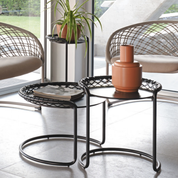 Tavolino P47 Coffee Table in metallo e cuoio di Midj