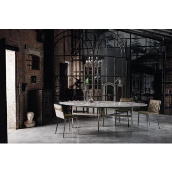 Tavolo Glamour Ellittico di Bontempi con piano in legno, cristallo o marmo