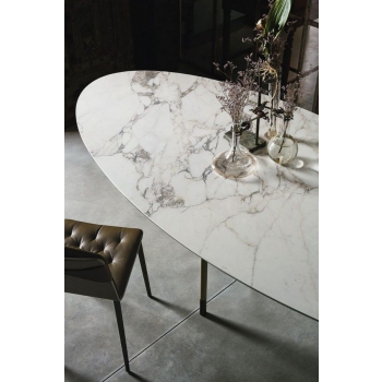 Tavolo Glamour Ellittico di Bontempi con piano in legno, cristallo o marmo