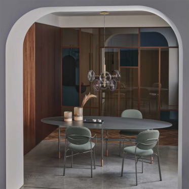 Tavolo Glamour Ellittico di Bontempi con piano in legno, cristallo o marmo