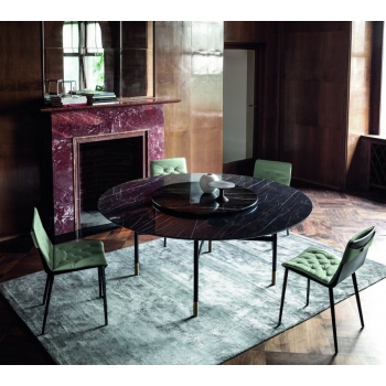 Tavolo Glamour Rotondo di Bontempi con piano in legno, cristallo o marmo