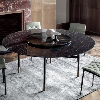 Tavolo Glamour Rotondo di Bontempi con piano in legno, cristallo o marmo