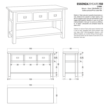 Essenza 20Years 150 CP880 Konsole aus Teakholz 3 Schubladen von Cipì