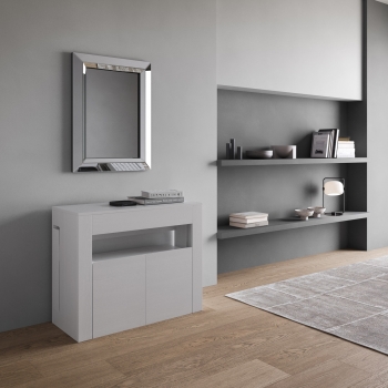 Evolve-Konsole mit unterer Bank - Ausziehbare Konsole 90x42/302 cm Evolve Innenerweiterungen aus Esche weiß mit unterer Bank