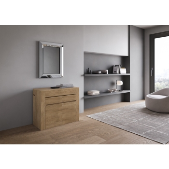 Evolve-Konsole mit unterer und oberer Bank - Ausziehbare Konsole 90x42/302 cm Evolve Innenerweiterungen aus Esche weiß mit unterer und oberer Bank