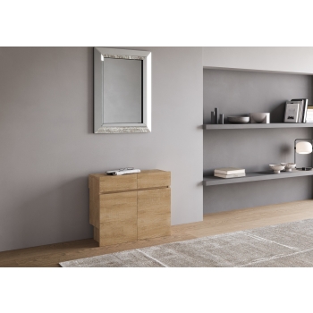 Evolve-Konsole mit unterer und oberer Bank - Ausziehbare Konsole 90x42/302 cm Evolve Innenerweiterungen aus Esche weiß mit unterer und oberer Bank