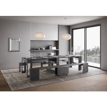 Evolve-Konsole mit unterer und oberer Bank - Ausziehbare Konsole 90x42/302 cm Evolve Innenerweiterungen aus Esche weiß mit unterer und oberer Bank