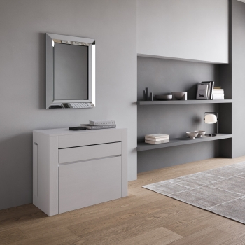 Evolve-Konsole mit unterer und oberer Bank - Ausziehbare Konsole 90x42/302 cm Evolve Innenerweiterungen aus Esche weiß mit unterer und oberer Bank