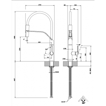 Gessi Mischbatterie mit schwenkbarem Auslauf und ausziehbarer Dusche Mesh 60005
