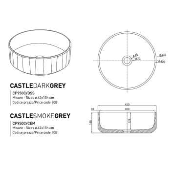 Castle Grey Waschbecken von Cipì in Blue Sand Stone