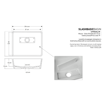 Spüle Cipì Slash Basic CP950 / SL / M aus rechteckigem Solid Surface