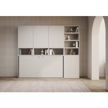 Mod.KANDO Einzelbett in Esche weiß mit Möbeln - Horizontales Einzel-Klappbett Kando Zusammensetzung A Esche weiß