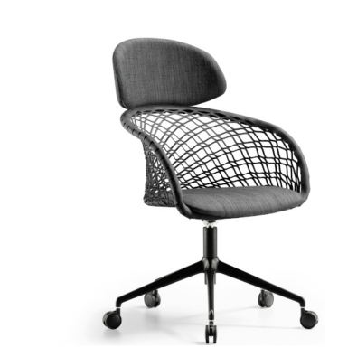P47 DP TS_CU drehbarer und verstellbarer Sessel mit hoher Lederrückenlehne und Stoff- oder Lederbezug von Midj