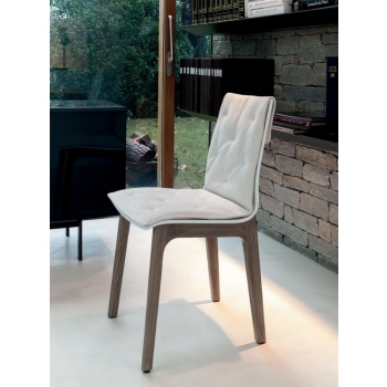 Alfa-Stuhl von Bontempi mit Monocoque aus lackiertem Holz und optionalem Kissen