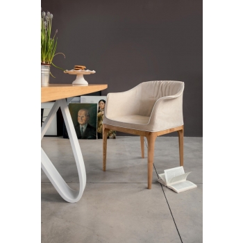 Stuhl mit Holzrahmen in Leder, Kunstleder oder Mivida Di Tonin Casa Leder bezogen