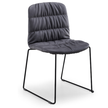 Stuhl Liù aus Metall, Holz, bezogen mit Stoff, Leder, Leder mit horizontalen Nähten oder Falten,